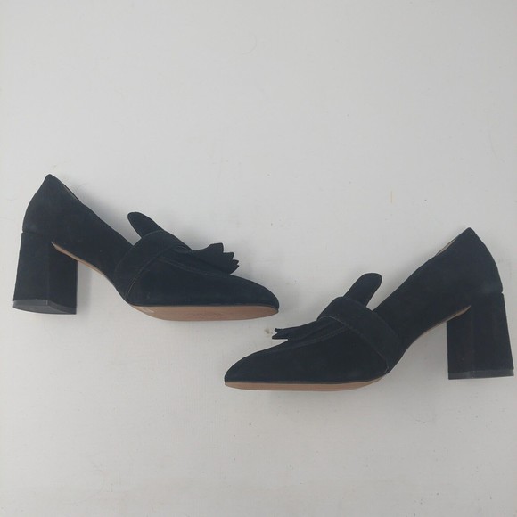 Vince Camuto Giuliann Black Suede Leather Fringe Block Heel Pumps Size 6 M - Picture 3 of 8
